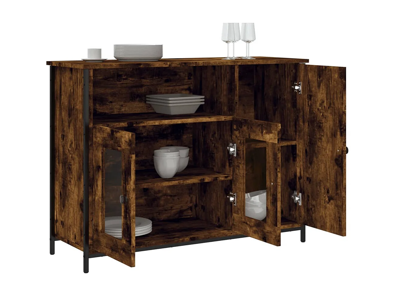 Buffet chêne fumé 100x35x75 cm bois d'ingénierie
