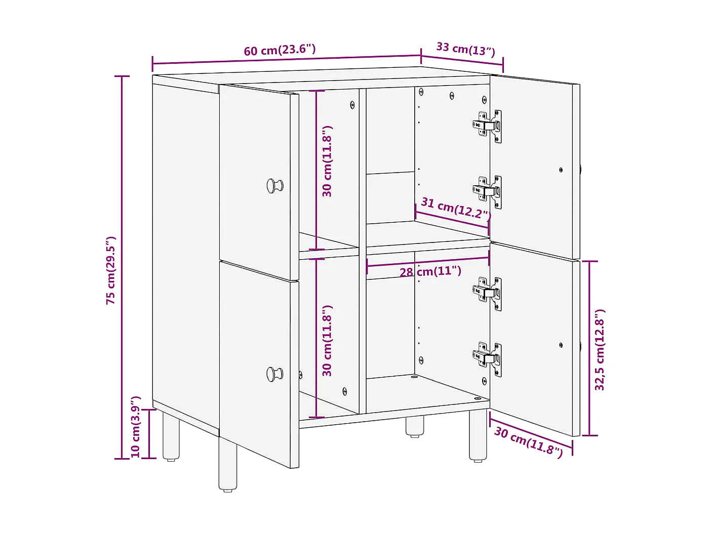 Armoire latérale 60x33x75 cm bois massif de manguier
