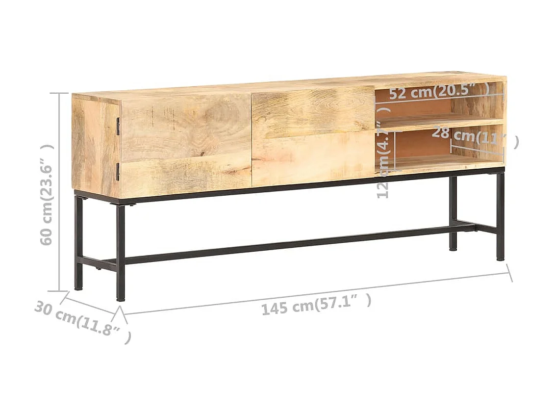 Aparador de madera maciza de mango 145x30x60 cm
