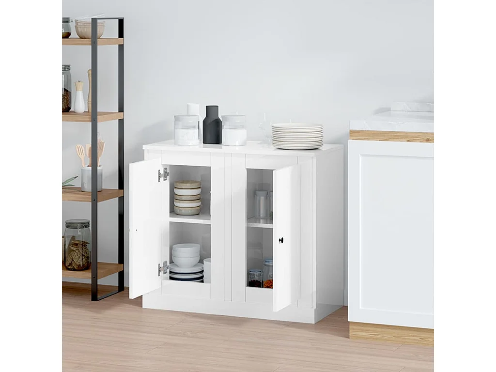 Buffets 2 pièces blanc brillant 37,5x35,5x67,5cm bois d'ingénierie