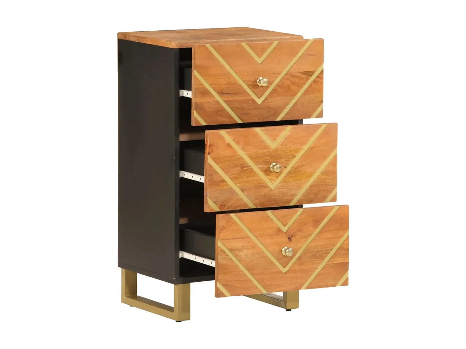 Armoire latérale marron et noir 40x33,5x75 cm bois de manguier