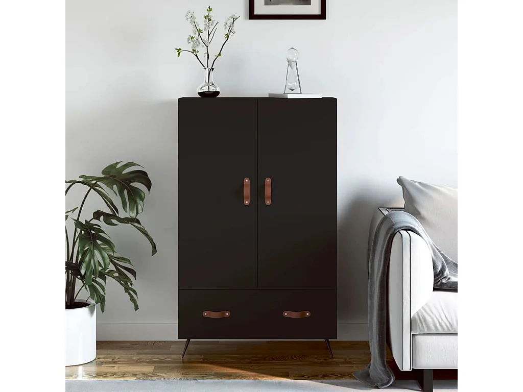 Buffet haut noir 69,5x31x115 cm bois d'ingénierie