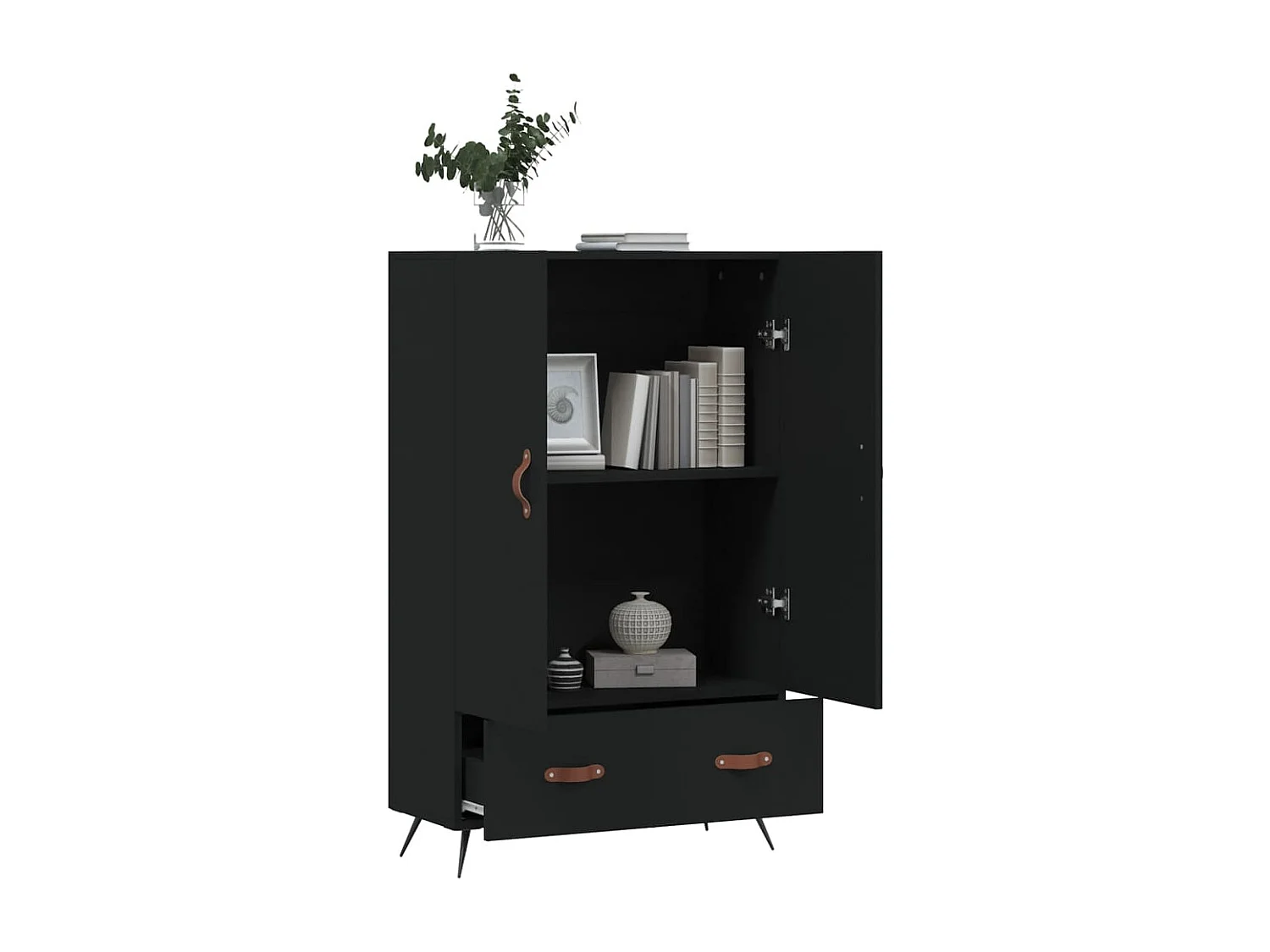 Buffet haut noir 69,5x31x115 cm bois d'ingénierie