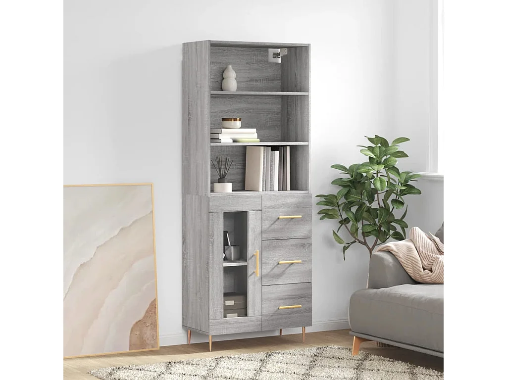 Aparador alto madera contrachapada gris sonoma 69,5x34x180 cm