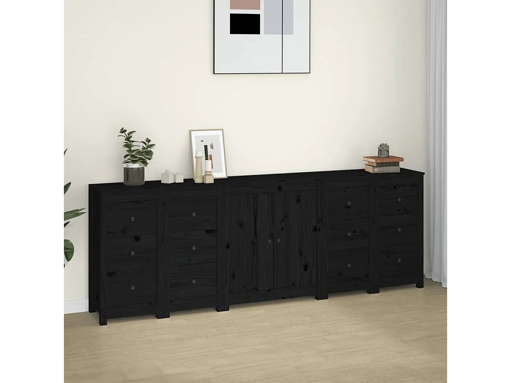 Aparador de madera maciza de pino negro 230 x 35 x 80 cm