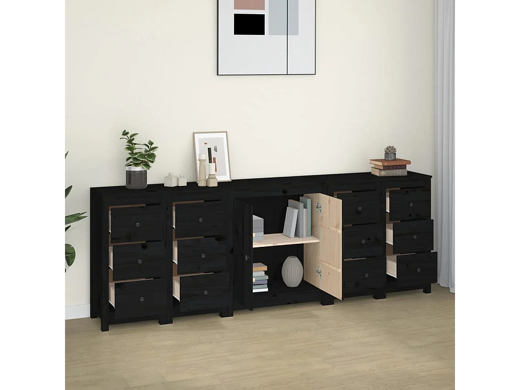 Aparador de madera maciza de pino negro 230 x 35 x 80 cm