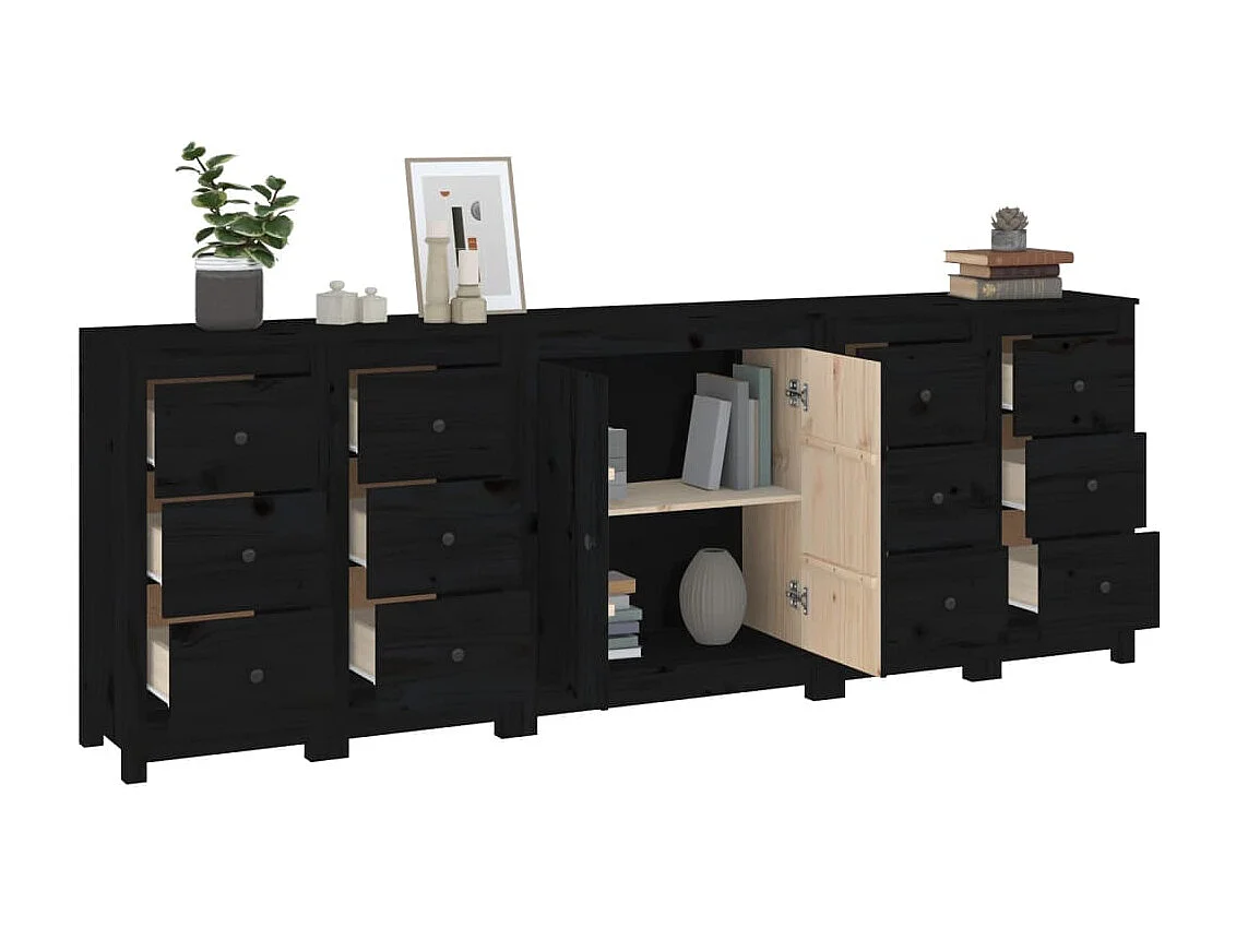 Aparador de madera maciza de pino negro 230 x 35 x 80 cm