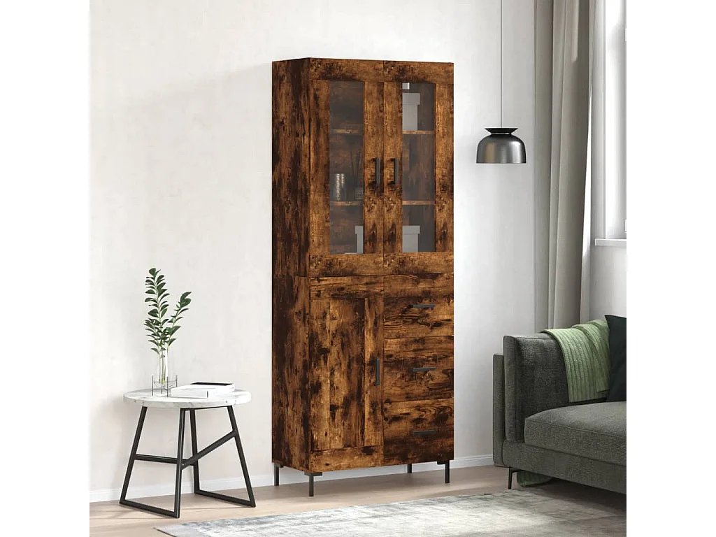 Buffet haut Chêne fumé 69,5x34x180 cm Bois d'ingénierie