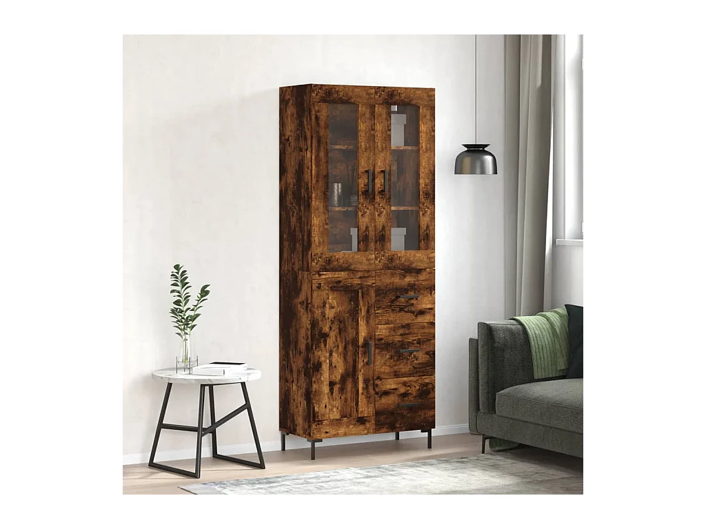 Buffet haut Chêne fumé 69,5x34x180 cm Bois d'ingénierie