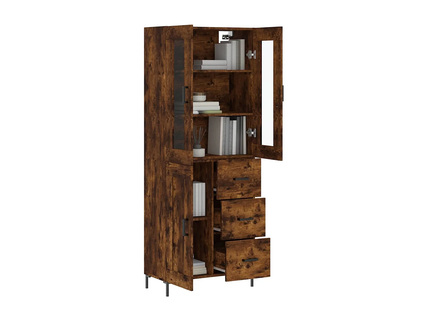 Buffet haut Chêne fumé 69,5x34x180 cm Bois d'ingénierie