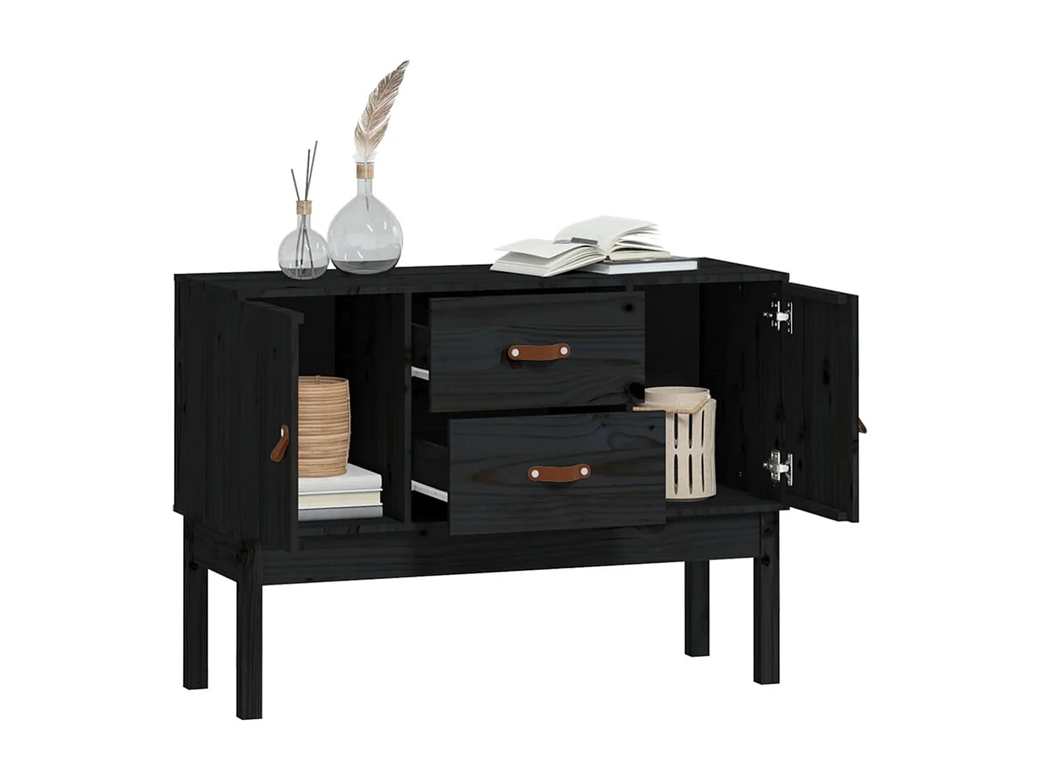 Buffet Noir 110x40x78 cm Bois massif de pin