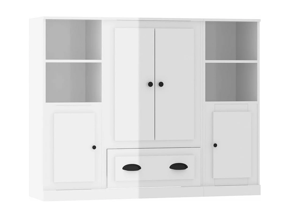 Buffets 3 pièces blanc brillant bois d'ingénierie