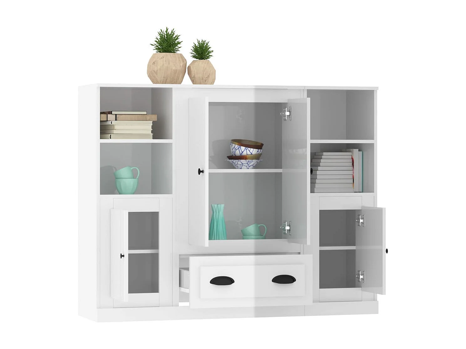 Buffets 3 pièces blanc brillant bois d'ingénierie