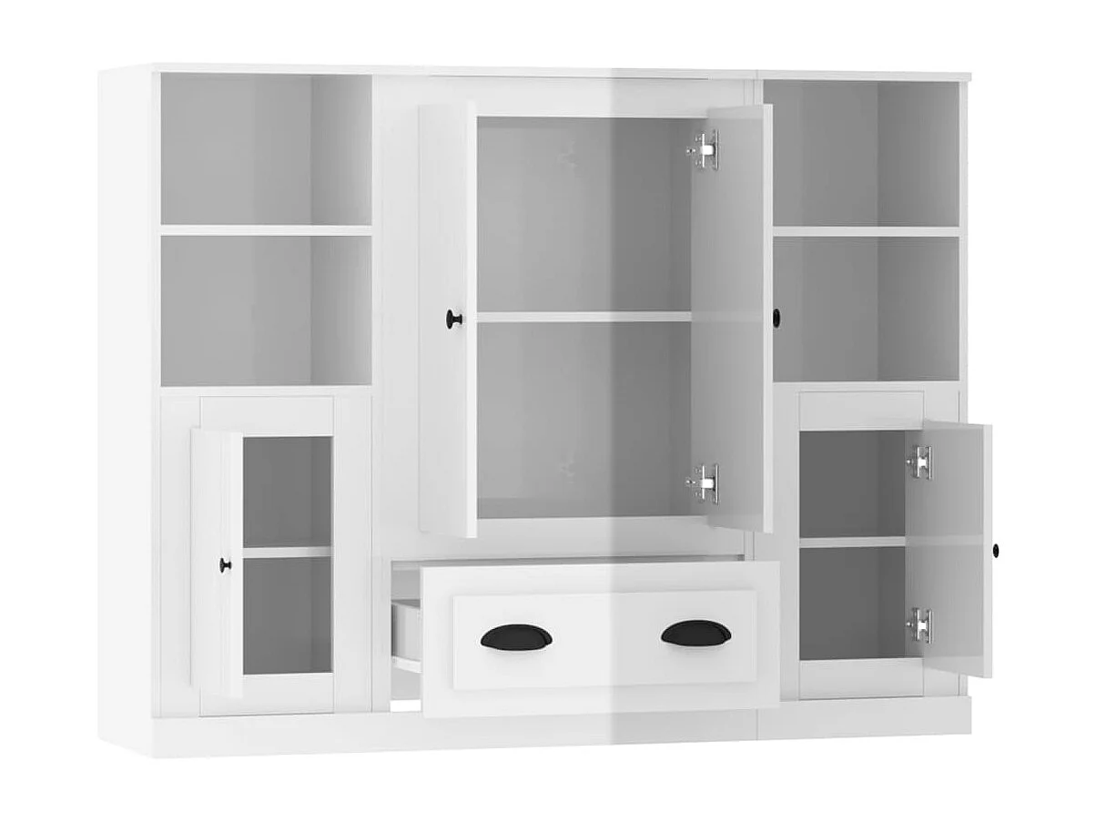 Buffets 3 pièces blanc brillant bois d'ingénierie