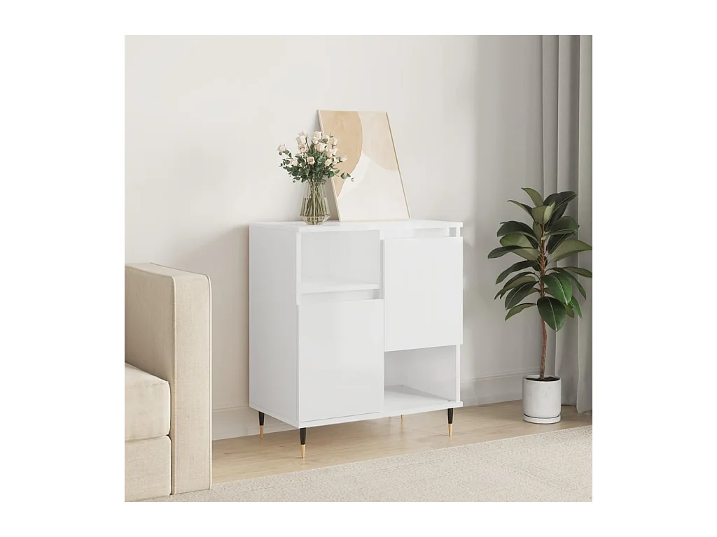 Buffet Blanc brillant 60x35x70 cm Bois d'ingénierie