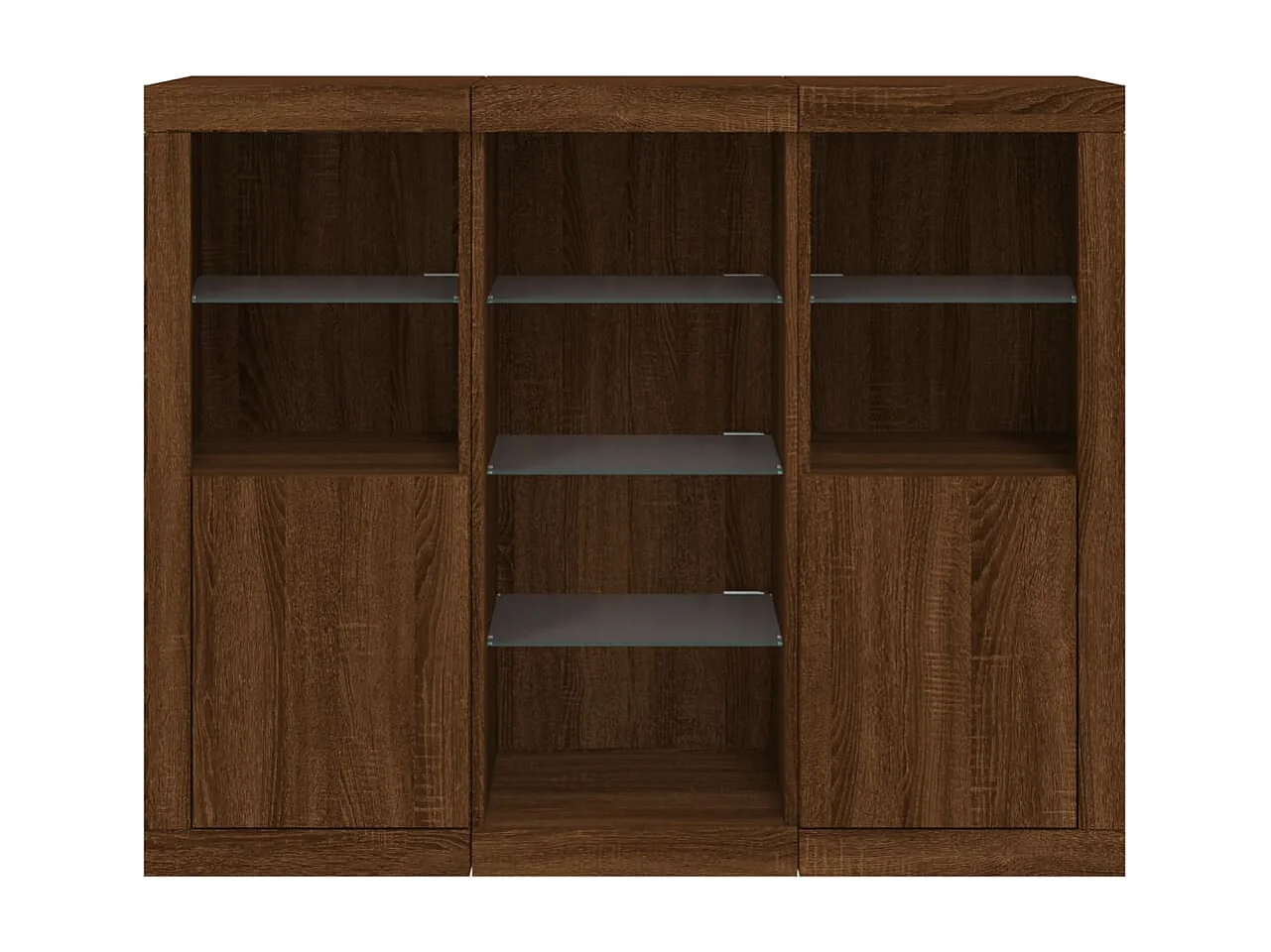 Aparador con luz LED 3 piezas madera de ingeniería marrón roble