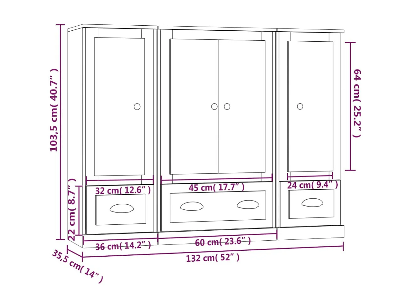 Buffets 3 pièces blanc bois d'ingénierie