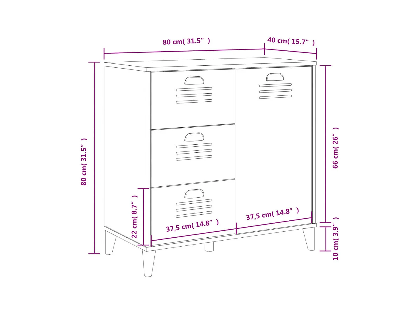 Aparador VIKEN madera maciza de pino gris antracita 80x40x80 cm