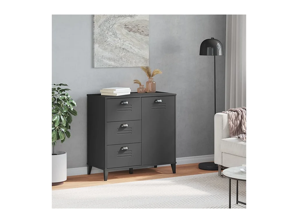 Aparador VIKEN madera maciza de pino gris antracita 80x40x80 cm