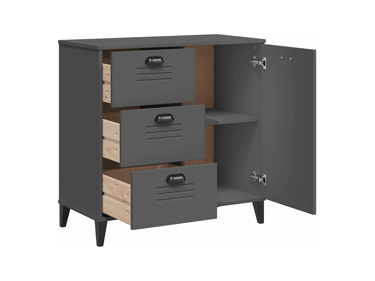 Aparador VIKEN madera maciza de pino gris antracita 80x40x80 cm