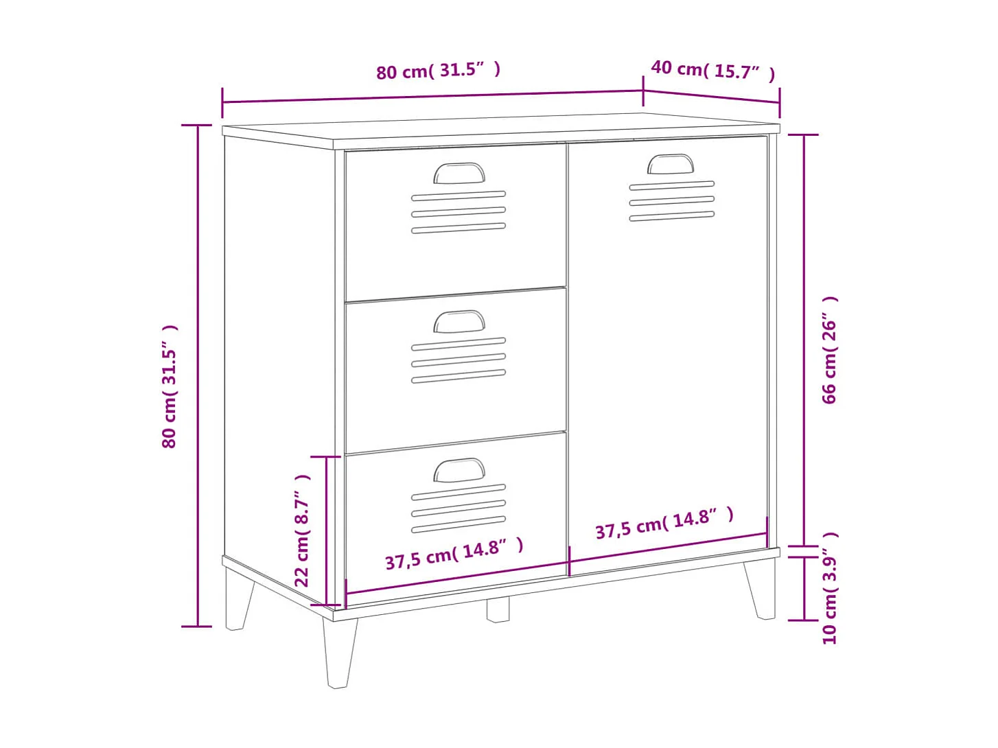 Buffet VIKEN gris anthracite 80x40x80 cm bois massif de pin