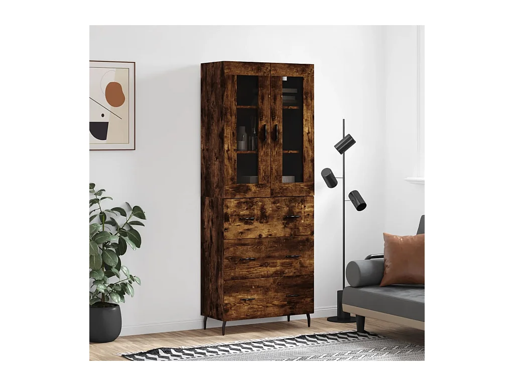 Buffet haut Chêne fumé 69,5x34x180 cm Bois d'ingénierie