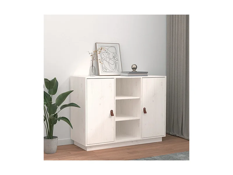 Buffet Blanc 100x40x75 cm Bois massif de pin