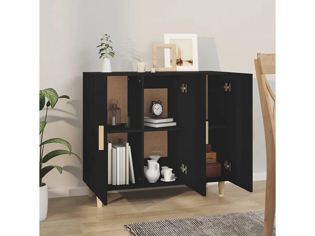 Dressoir 90x34x80 cm bewerkt hout zwart