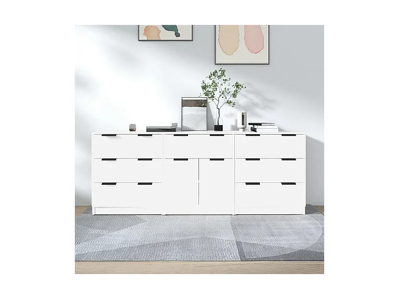 Buffets 3 pièces Blanc Bois d'ingénierie