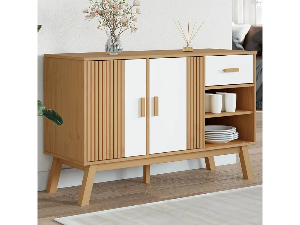 Aparador OLDEN 114x43x73,5 cm pinho maciço branco e castanho