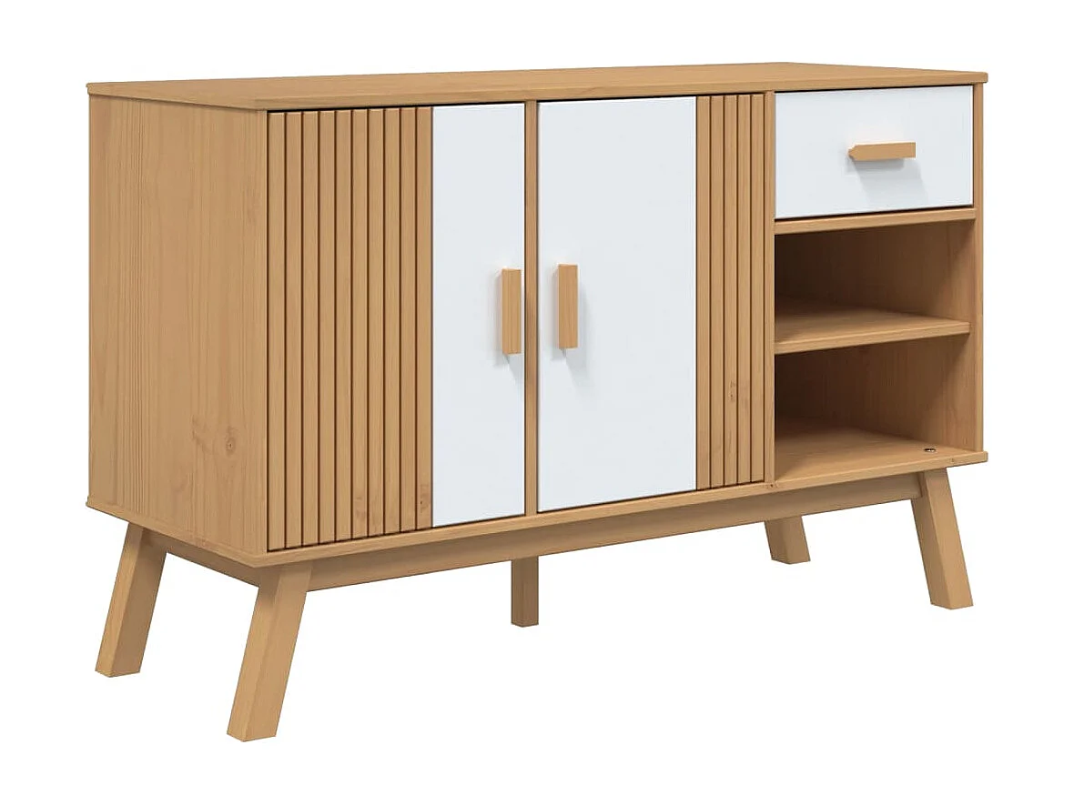 Aparador OLDEN 114x43x73,5 cm pinho maciço branco e castanho