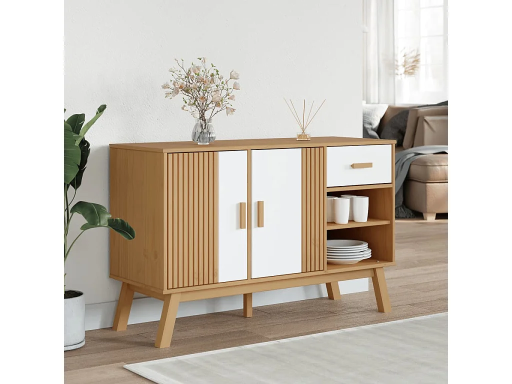 Aparador OLDEN 114x43x73,5 cm pinho maciço branco e castanho