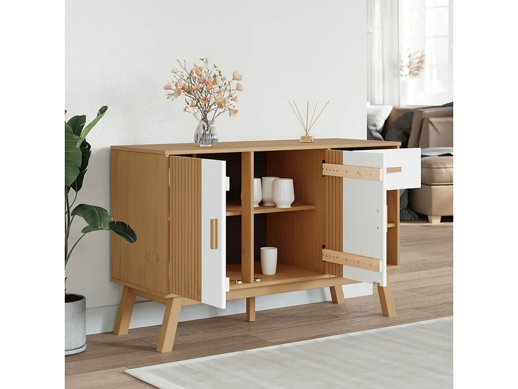 Aparador OLDEN 114x43x73,5 cm pinho maciço branco e castanho