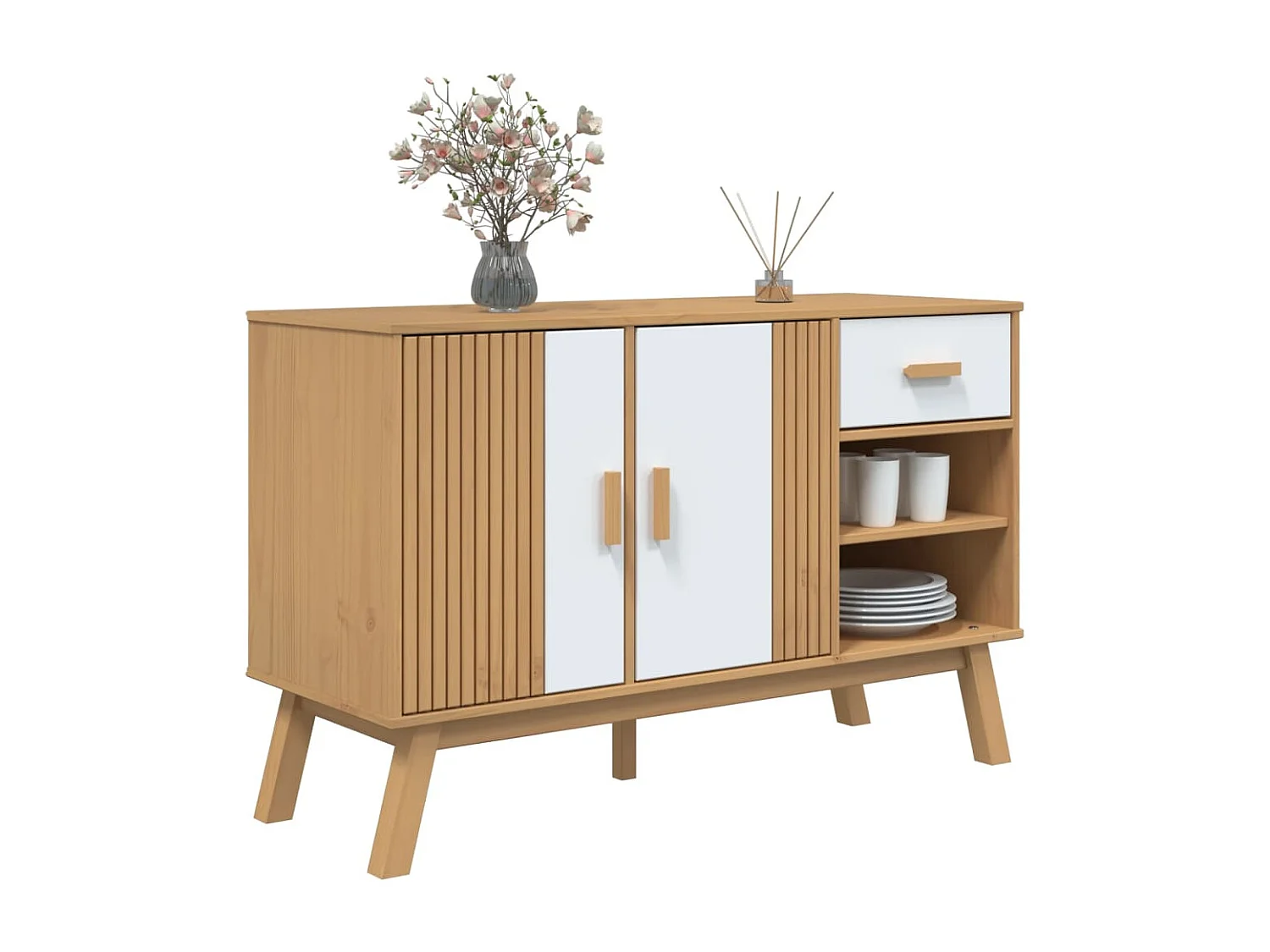 Aparador OLDEN 114x43x73,5 cm pinho maciço branco e castanho