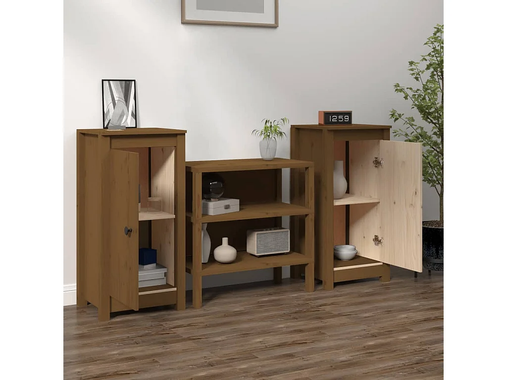 Buffets 2 pièces Marron miel 40x35x80 cm Bois massif de pin