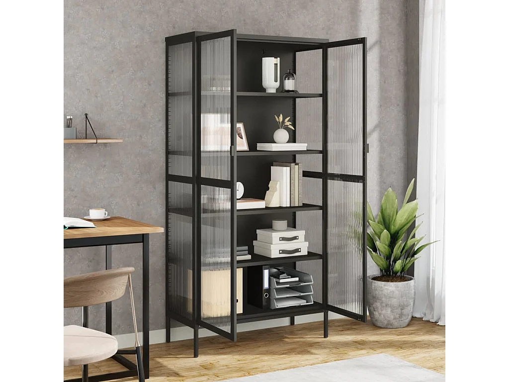 Buffet haut noir 85x40x180 cm verre et acier