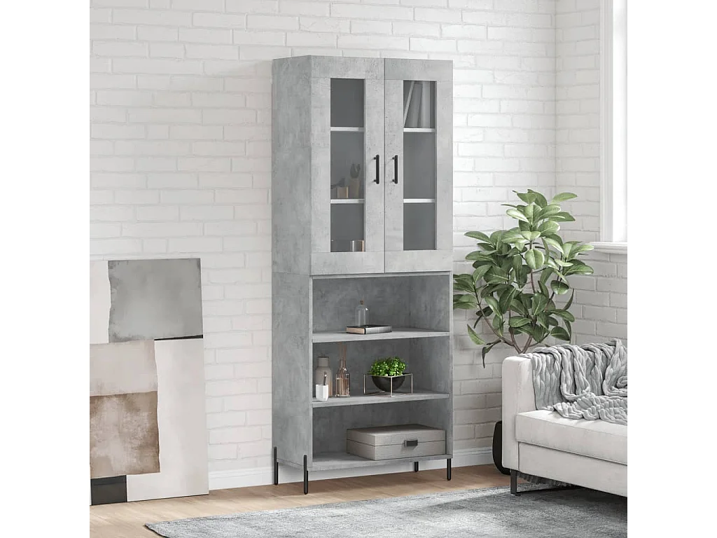 Buffet haut Gris béton 69,5x34x180 cm Bois d'ingénierie