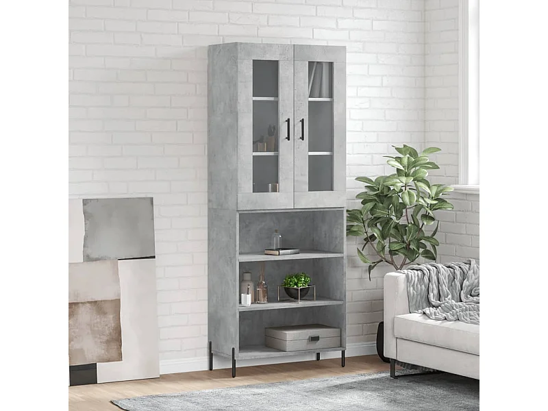 Buffet haut Gris béton 69,5x34x180 cm Bois d'ingénierie