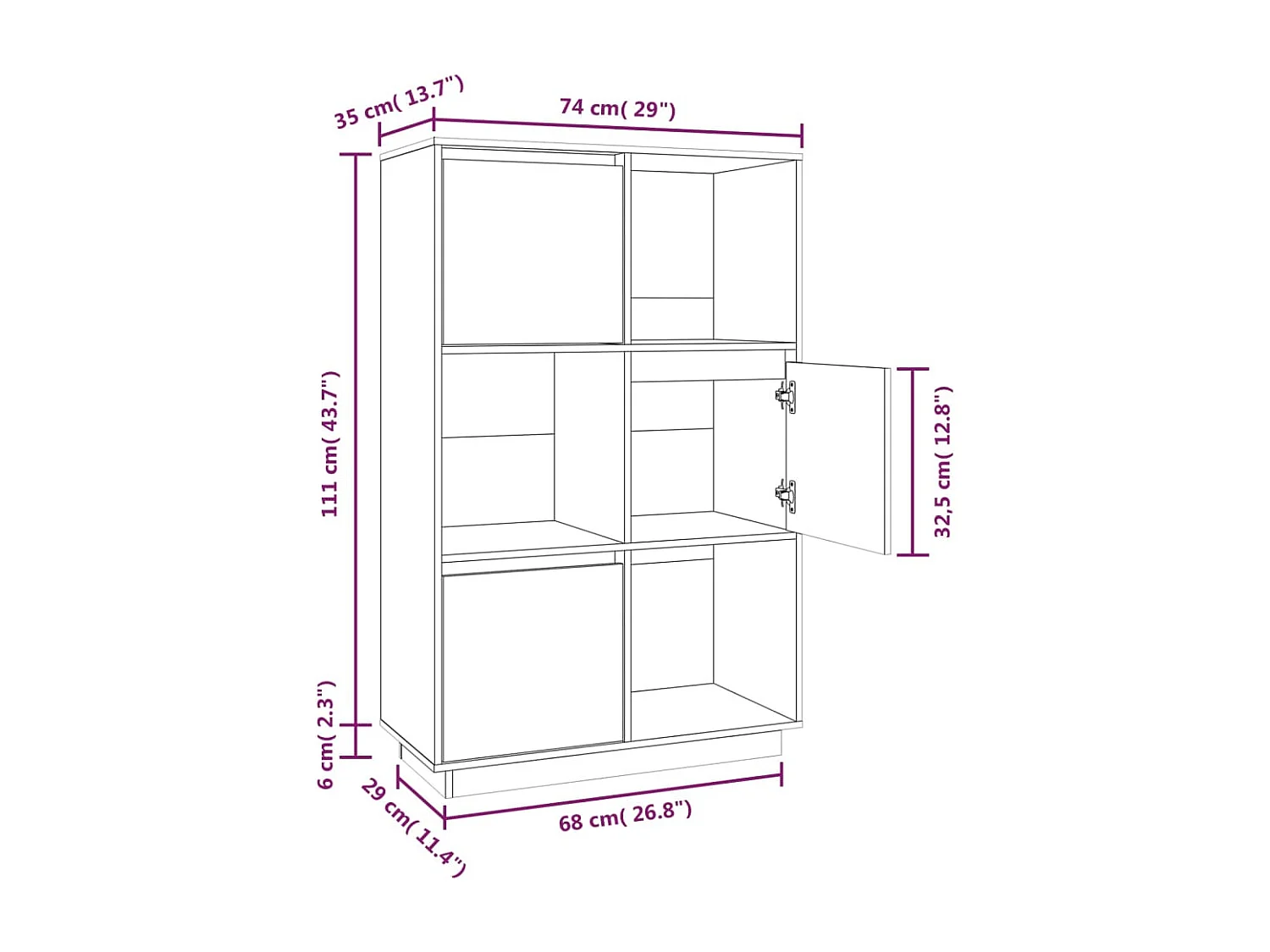 Buffet Gris 74x35x117 cm Bois massif de pin
