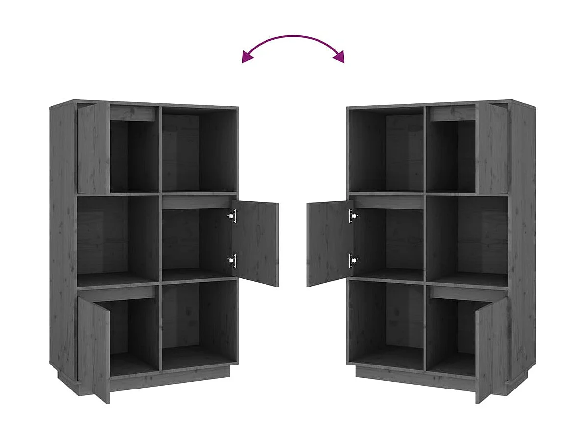 Aparador alto 74x35x117 cm pinho maciço cinzento