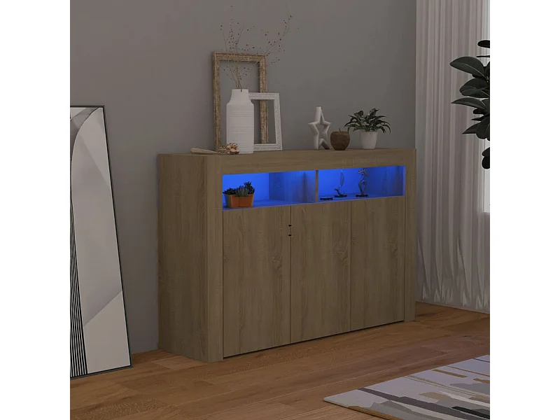 Buffet avec lumières LED chêne sonoma 115,5x30x75 cm