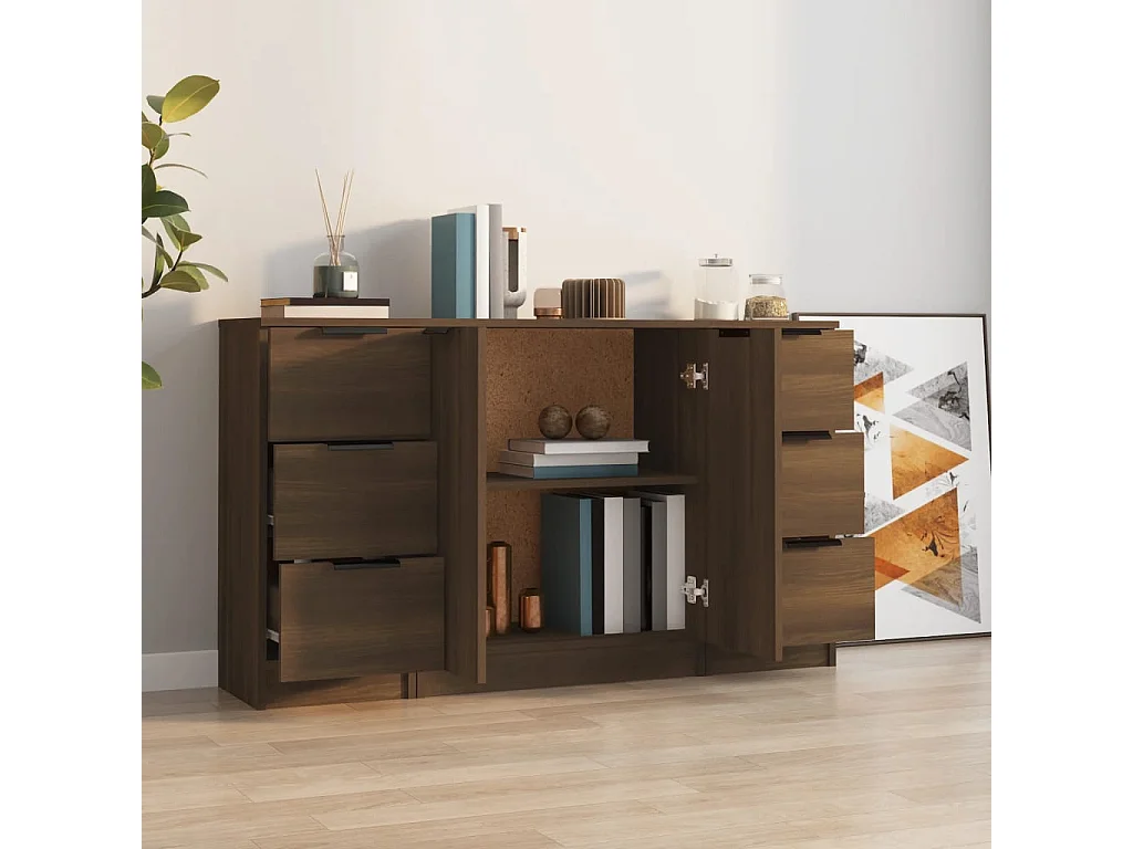 Aparadores 3 peças madeira processada cor carvalho castanho