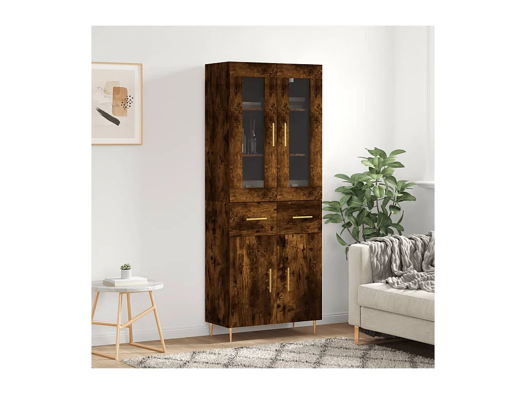 Aparador alto madera contrachapada roble ahumado 69,5x34x180 cm