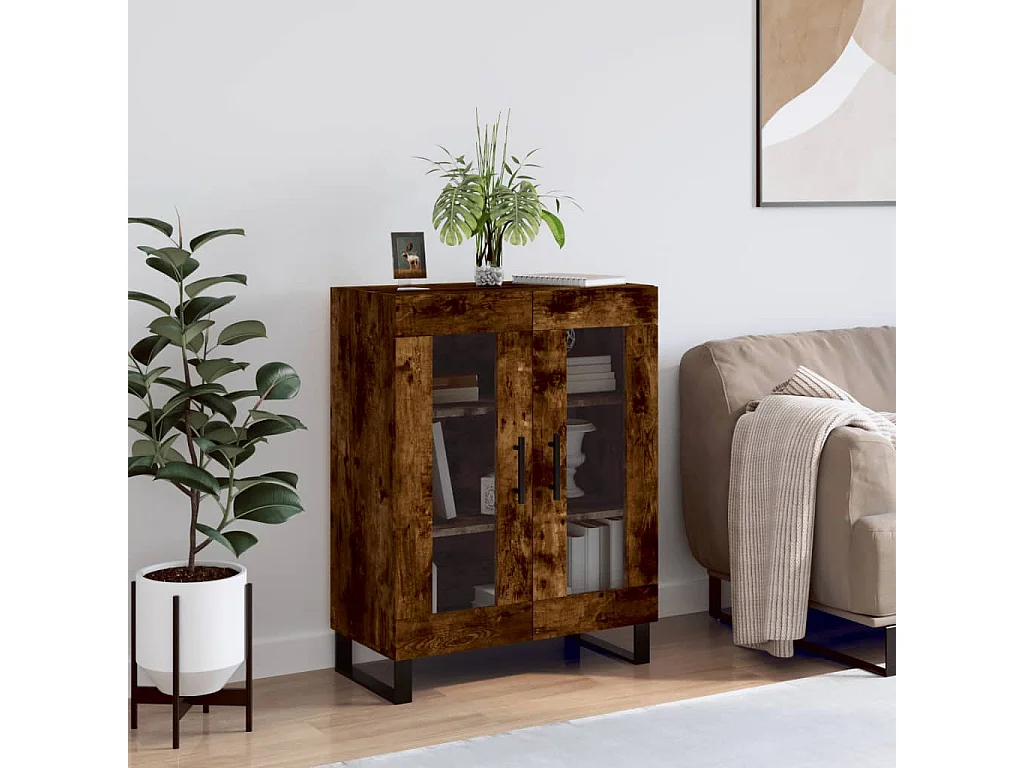 Buffet chêne fumé 69,5x34x90 cm bois d'ingénierie