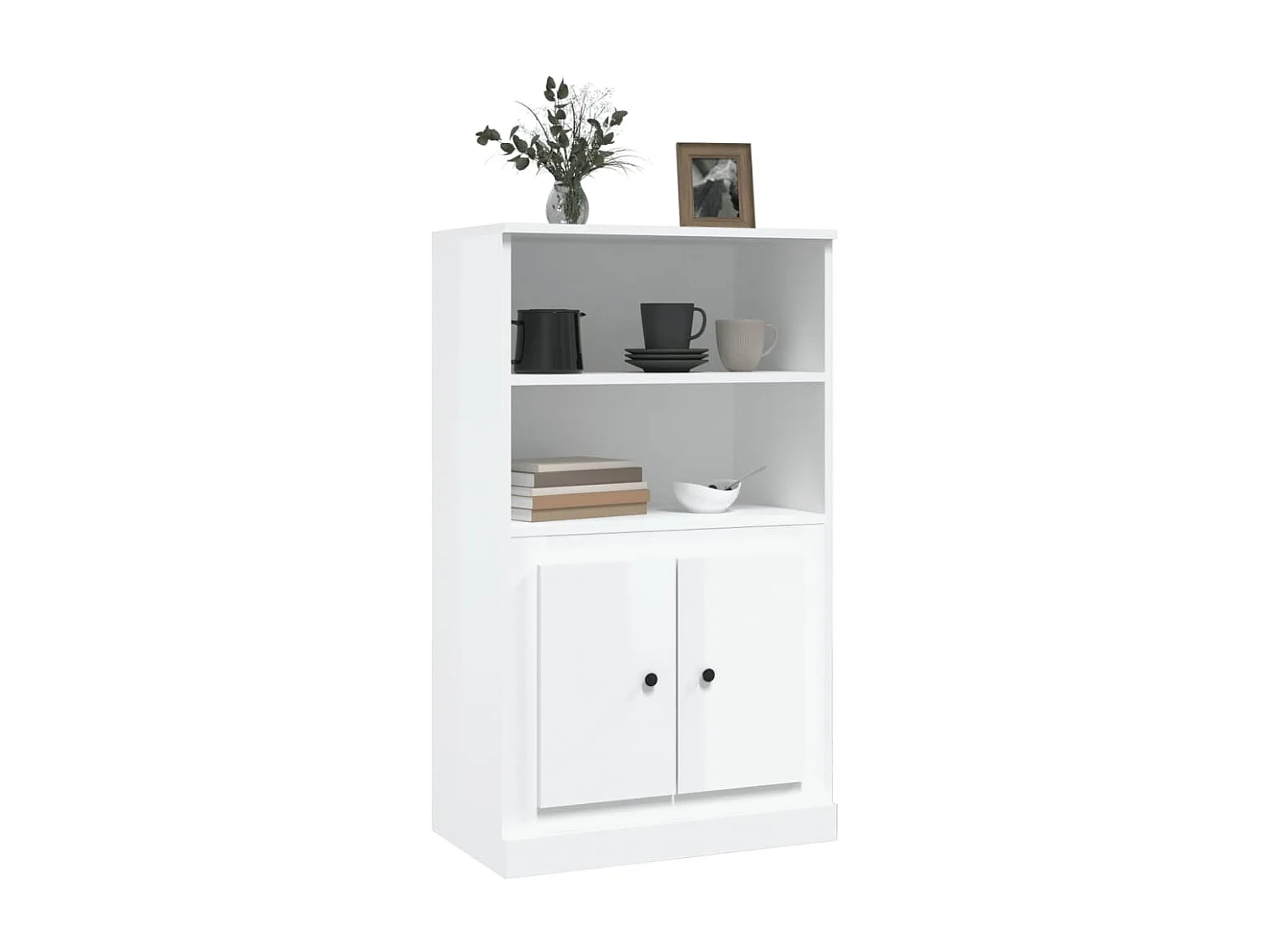 Buffet haut blanc brillant 60x35,5x103,5 cm bois d'ingénierie