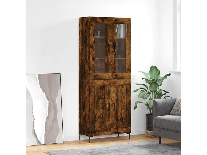 Buffet haut Chêne fumé 69,5x34x180 cm Bois d'ingénierie