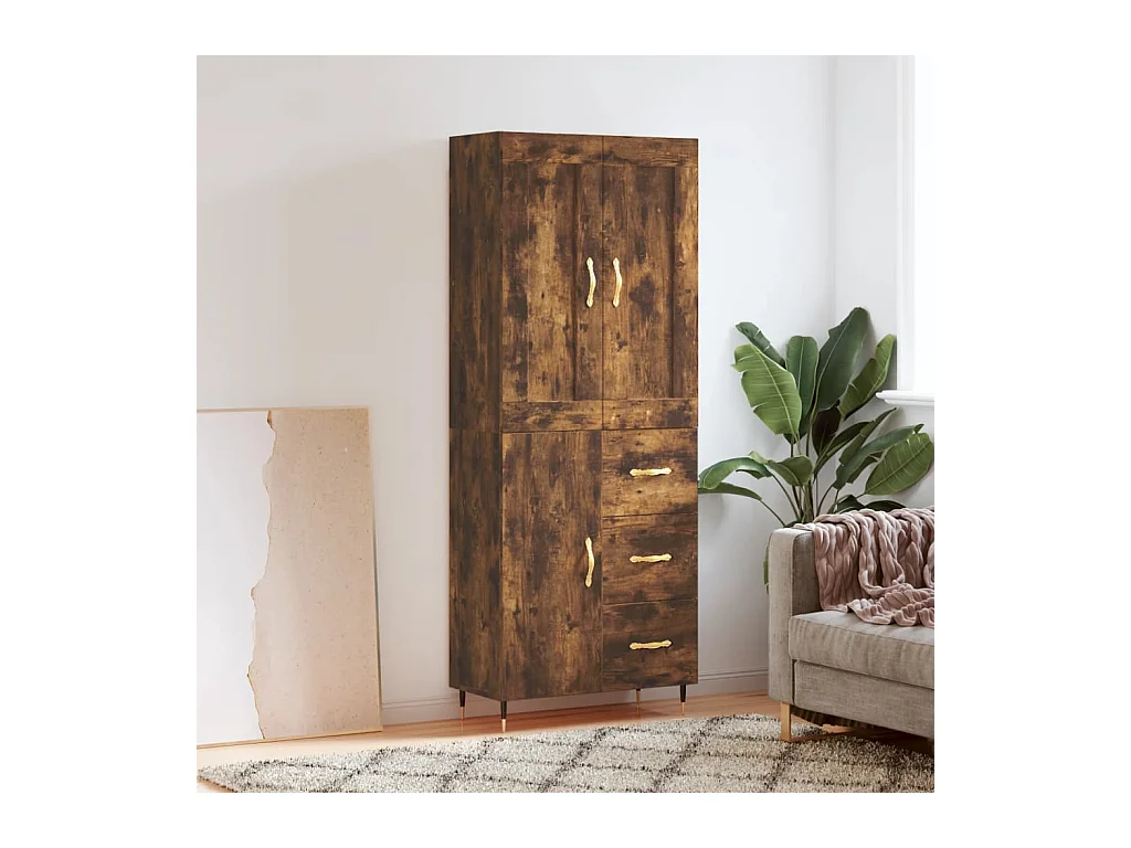 Aparador alto madera contrachapada roble ahumado 69,5x34x180 cm
