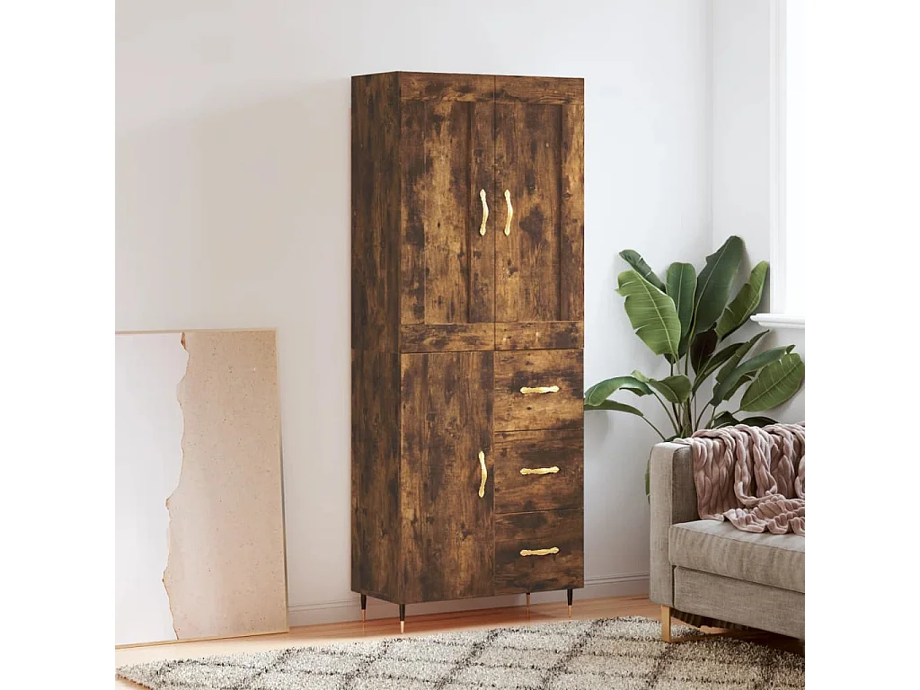 Buffet haut Chêne fumé 69,5x34x180 cm Bois d'ingénierie