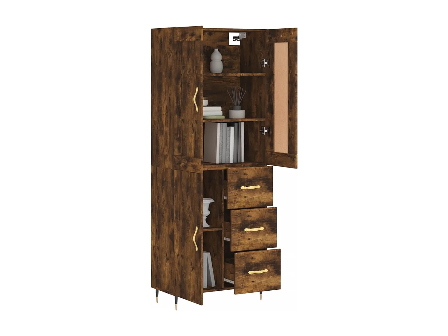 Buffet haut Chêne fumé 69,5x34x180 cm Bois d'ingénierie