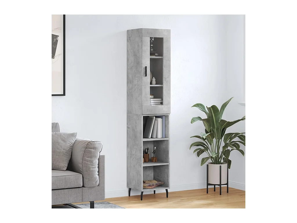 Buffet haut Gris béton 34,5x34x180 cm Bois d'ingénierie